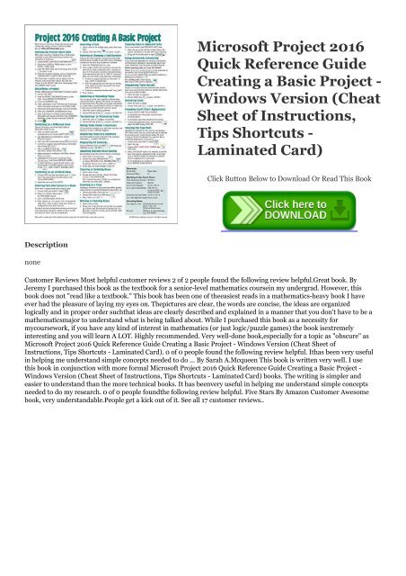 Download [PDF] Microsoft Project 2016 Quick Reference Guide Creating a Basic Project - Windows Version (Cheat Sheet of Instructions, Tips   Shortcuts - Laminated Card) EBOOK #pdf