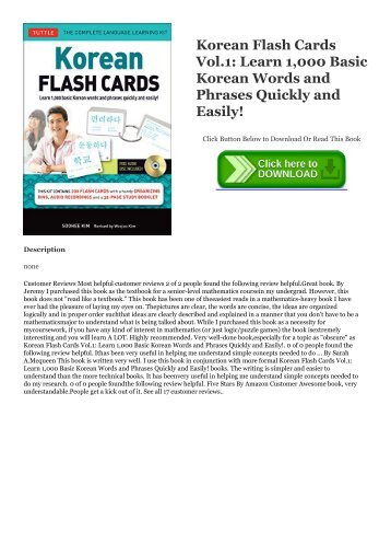 $^PDF Korean Flash Cards Vol.1: Learn 1,000 Basic Korean Words and Phrases Quickly and Easily! #^BOOK Soohee Kim