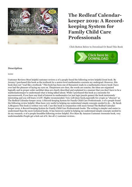 EPUB$ The Redleaf Calendar-keeper 2019: A Record-keeping System for Family Child Care Professionals read online