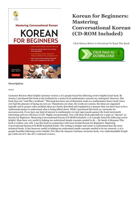Korean for Beginners CD-ROM Included Mastering Conversational Korean