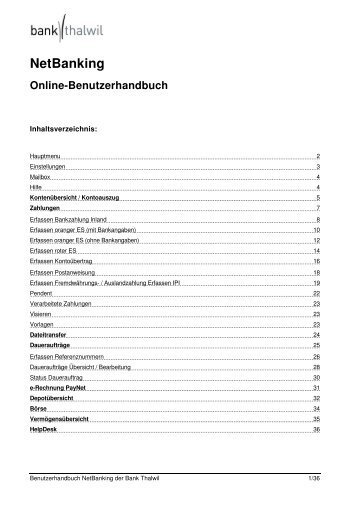 NetBanking Online-Benutzerhandbuch - Bank Thalwil