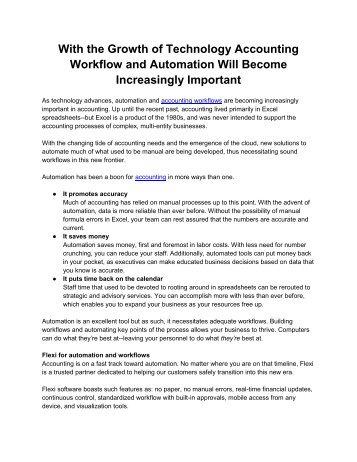 With the Growth of Technology Accounting Workflow and Automation Will Become Increasingly Important