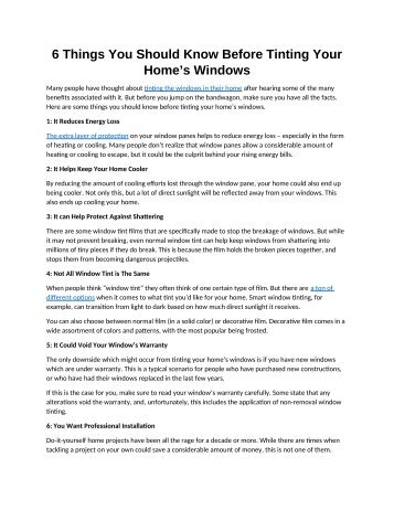 6 Things You Should Know Before Tinting Your Home’s Windows