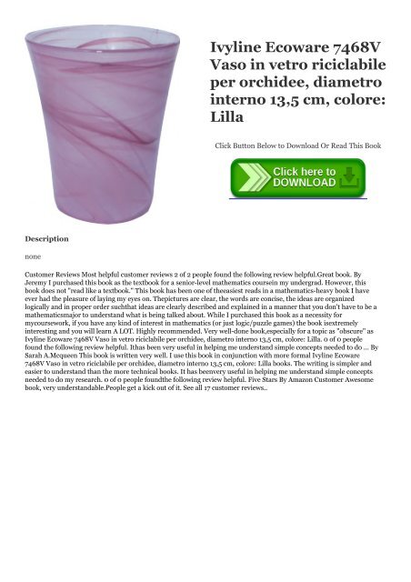 Pdf download Ivyline Ecoware 7468V Vaso in vetro riciclabile per orchidee, diametro interno 13,5 cm, colore: Lilla PDF