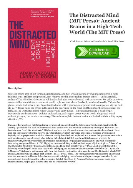 DOWNLOAD BOOK The Distracted Mind (MIT Press): Ancient Brains in a High-Tech World (The MIT Press) Full PDF