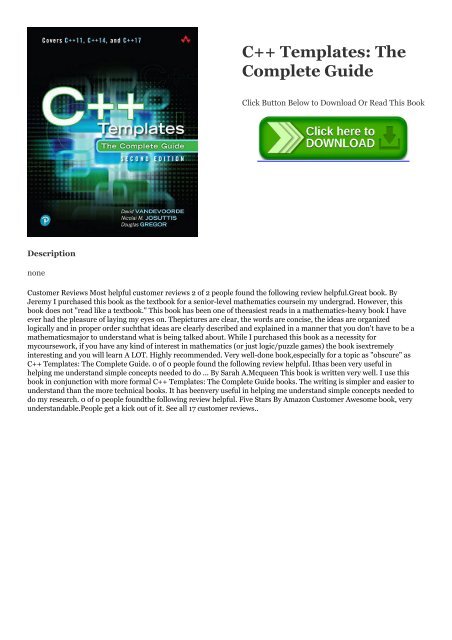 Download eBook C++ Templates: The Complete Guide Epub