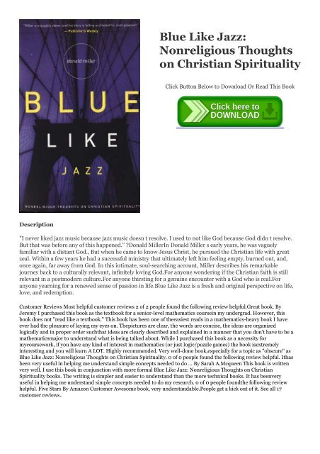 Download Pdf Blue Like Jazz Nonreligious Thoughts On Christian Spirituality Free Ebook