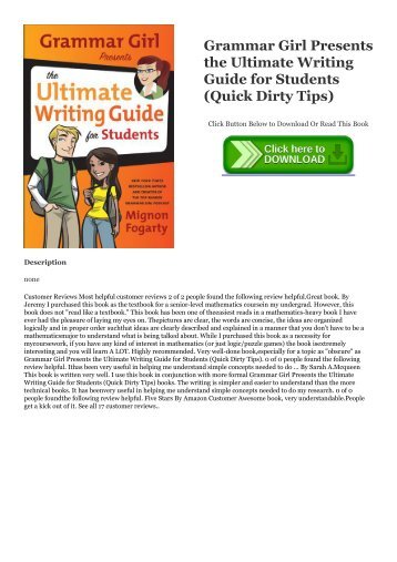 Pdf download Grammar Girl Presents the Ultimate Writing Guide for Students (Quick   Dirty Tips) Pdf books