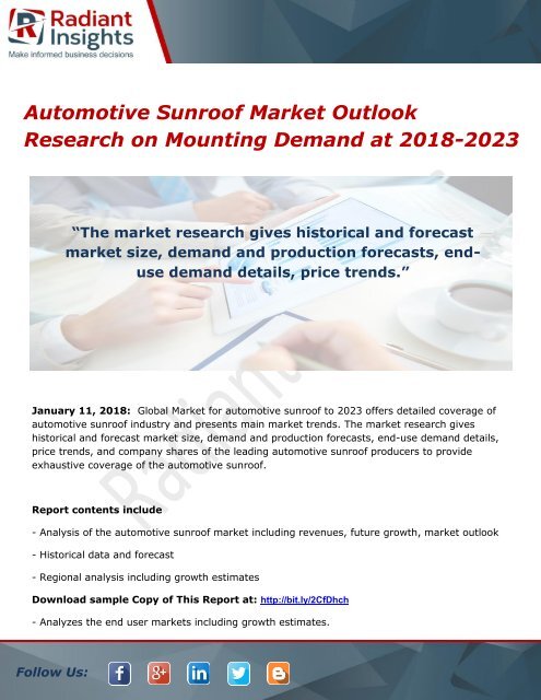 Automotive Sunroof Market Outlook Research on Mounting Demand at 2018-2023