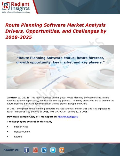 Route Planning Software Market Analysis Drivers, Opportunities, and Challenges by 2018-2025