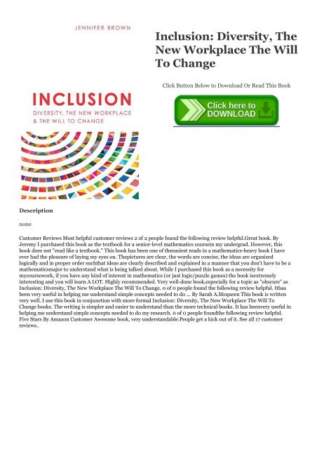 [NEW LAUNCH!] Inclusion: Diversity, The New Workplace   The Will To Change $REad_E-book