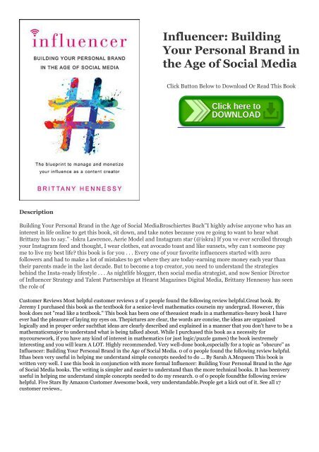 Best Influencer Building Your Personal Brand In The Age Of Social Media Ebook Read Online