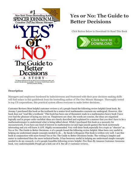 Download Free Yes Or No The Guide To Better Decisions Ebook