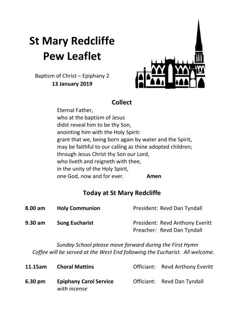St Mary Redcliffe Church Pew Leaflet - January 13 2019