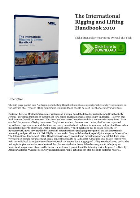 R.E.A.D. [BOOK] The International Rigging and Lifting Handbook 2010 ebook