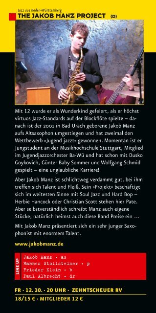 Jazztime Ravensburg Programm 02/2018