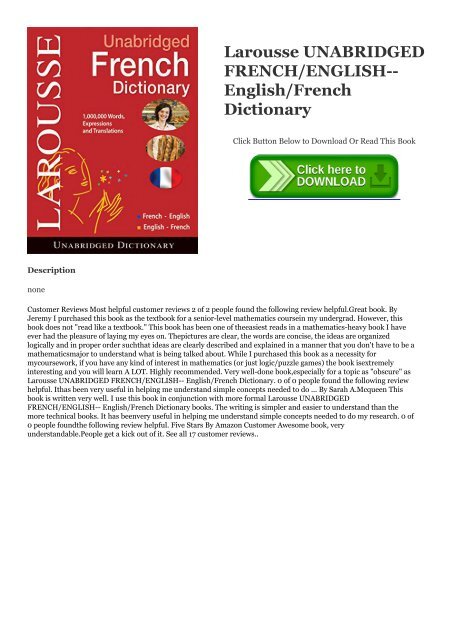 [EbooK Epub] Larousse UNABRIDGED FRENCH/ENGLISH-- English/French Dictionary DOWNLOAD @PDF