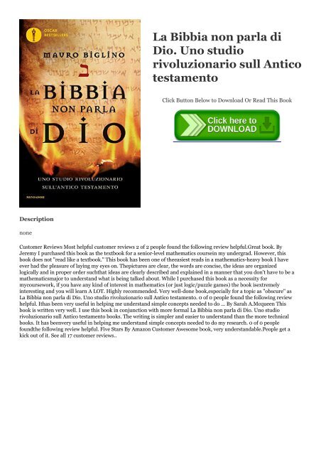 Read Pdf La Bibbia Non Parla Di Dio Uno Studio Rivoluzionario Sull Antico Testamento Pdf Ebook