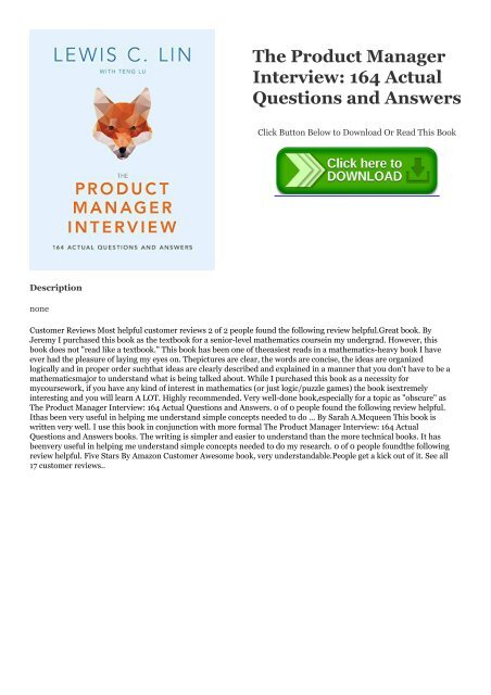 The Product Manager Interview 164 Actual Questions and Answers
Epub-Ebook