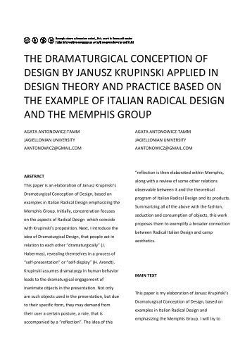 THE DRAMATURGICAL CONCEPTION OF DESIGN BY JANUSZ ...