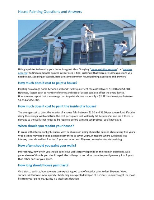 House Painting Questions And Answers