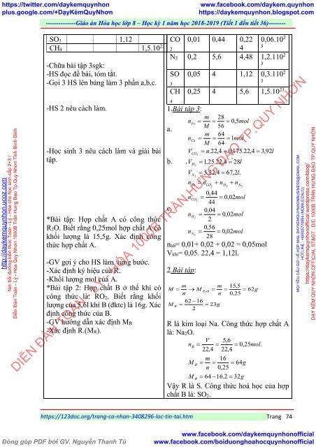 GIÁO ÁN MÔN HÓA HỌC LỚP  8 - ĐƠN VỊ TRƯỜNG THCS THỊ TRẤN - NĂM HỌC 2018 - 2019