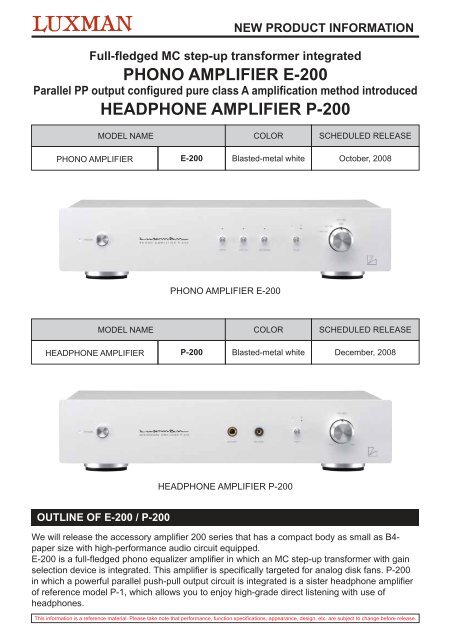 PHONO AMPLIFIER E-200 HEADPHONE AMPLIFIER P-200 - Luxman