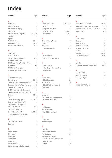 Imaging Chemicals & Paper Catalogue