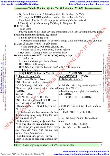 GIÁO ÁN MÔN HÓA HỌC LỚP 9 - ĐƠN VỊ TRƯỜNG THCS THỊ TRẤN - NĂM HỌC 2018 - 2019