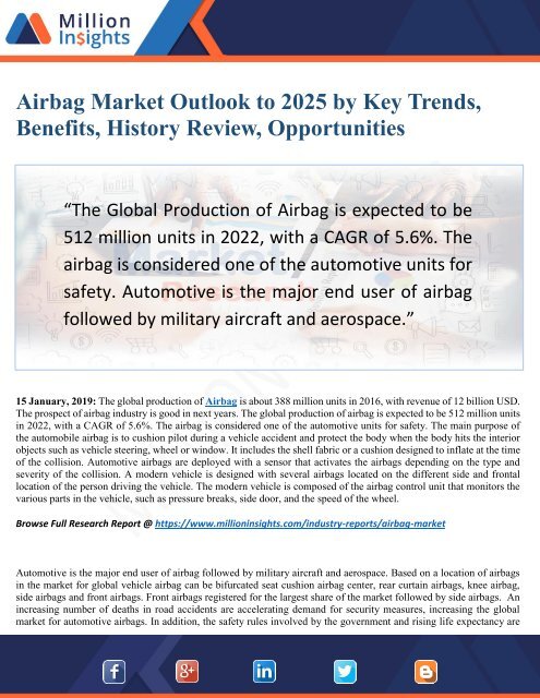 Airbag Market Outlook by New Horizons, Trending Manufacturer Witnesses a Trajectory Growth 