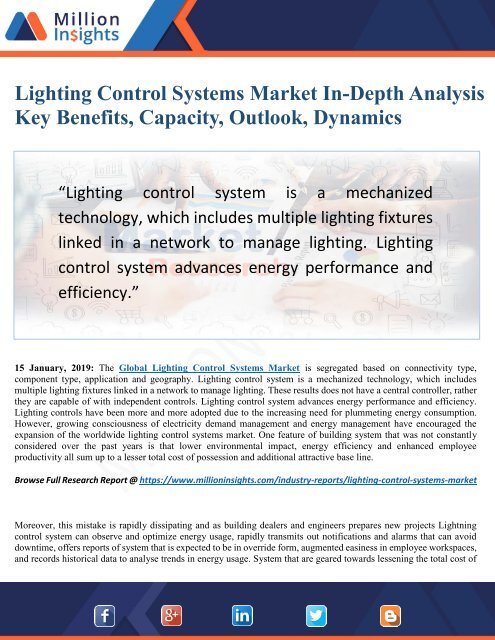 Lighting Control Systems Market Outlook to 2025 by Key Trends, Benefits, History Review