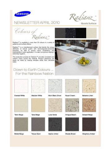 Radianz Quartz Surface Samsung Radianz Newsletter April 2010 Quartz