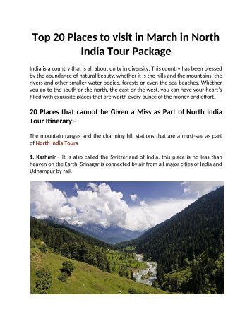 Top 20 Places to visit in March in North India Tour Package