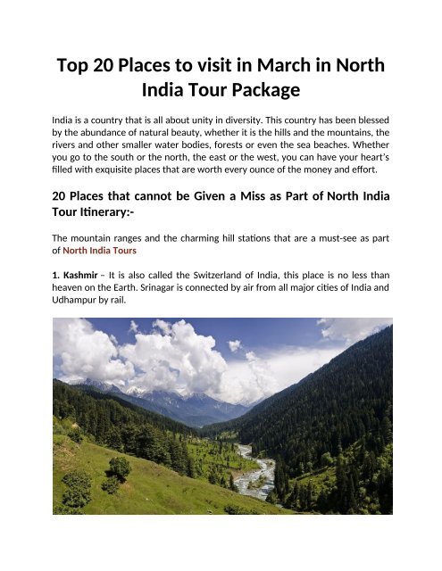 Top 20 Places to visit in March in North India Tour Package