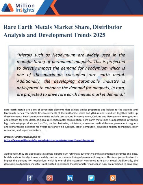 Rare Earth Metals Market Supplier, Competition by Manufacturers and Competitor Analysis to 2025 Forecast 