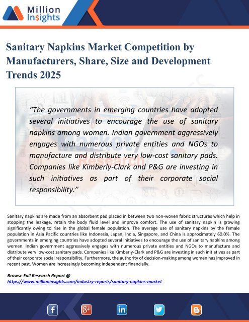 Sanitary Napkins Market Product Segmentation and Geographical Segmentation by value 2018 and 2025