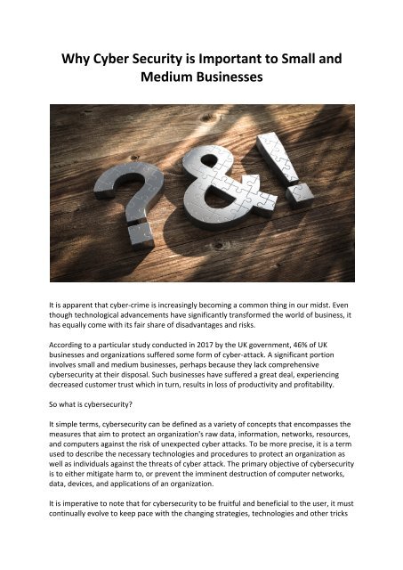 Why Cyber Security is Important to Small and Medium Businesses