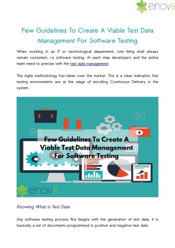 Few Guidelines To Create A Viable Test Data Management For Software Testing
