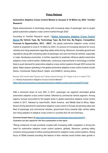 Global Automotive Adaptive Cruise Control Market 2023 | TechSci Research