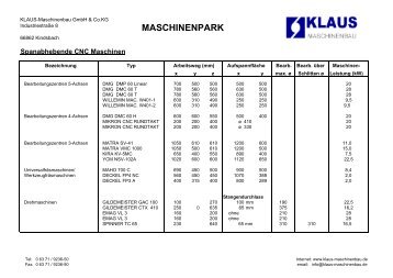 maschinenpark - Klaus Maschinenbau GmbH