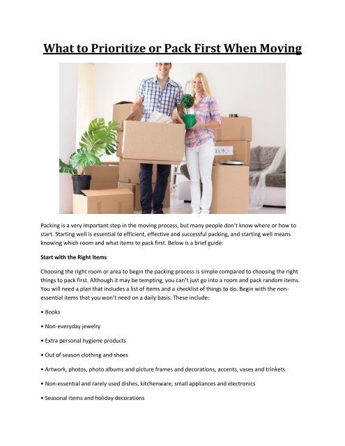 What to Prioritize or Pack First When Moving