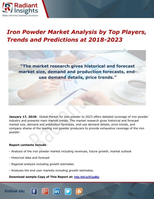 Iron Powder Market Analysis by Top Players, Trends and Predictions at 2018-2023