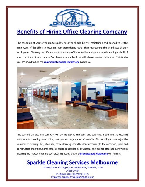 Benefits of Hiring Office Cleaning Company