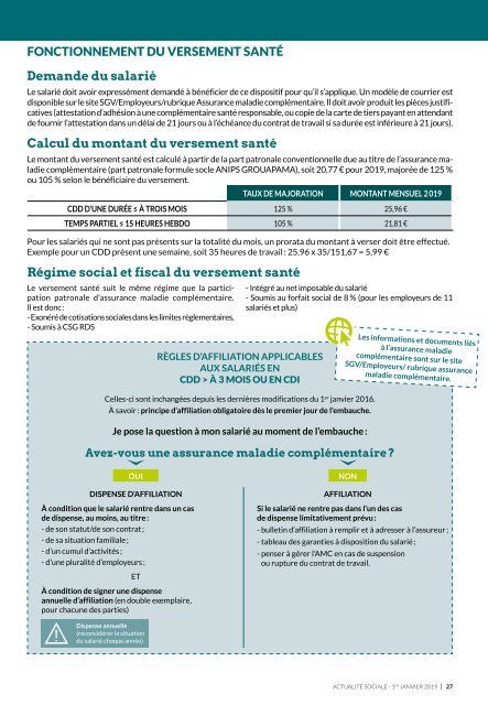 Les Guides du SGV - Actualité social au 1er janvier 2019