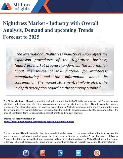 Nightdress Market Overview, Industry Top Manufactures, Market Size, Industry Growth Analysis & Forecast: 2025