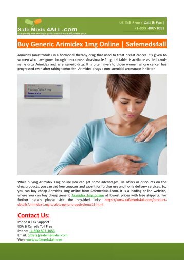 Buy Generic Arimidex 1mg Online-Safemeds4all