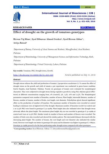 Effect of drought on the growth of tomatoes genotypes