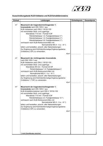 Voll- und Schalldämmsteine Ausschreibungstexte als pdf - KLB ...