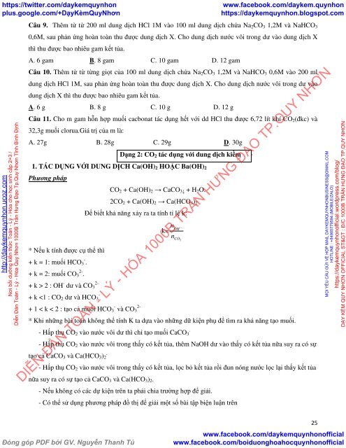 CHUYÊN ĐỀ ÔN THI THPT QG KIM LOẠI KIỀM THỔ VÀ HỢP CHẤT & CACBOHIĐRAT