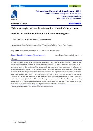 Effect of single nucleotide mismatch at 3′-end of the primers in selected candidate micro RNA breast cancer genes